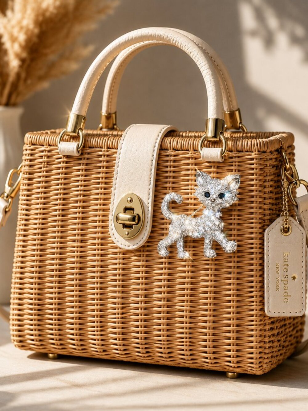 Crystal Rhinestone Kitty Cat Brooch Bag Charm